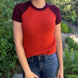 Made well crochet color block short sleeve sweater